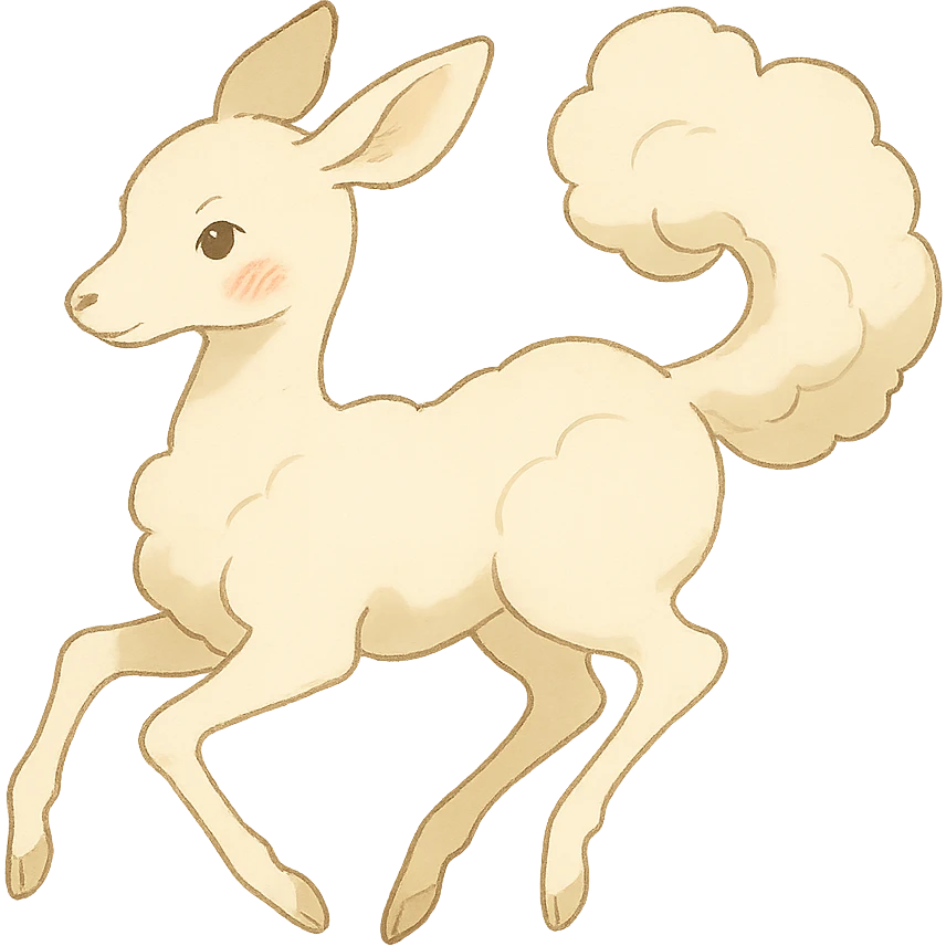 vanilla-colored cloud doe, floating with rosy cheeks and graceful movement, ghibli style emoji
