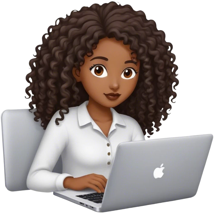 Black girl pretty with long curly hair  black trying to work on laptop  emoji