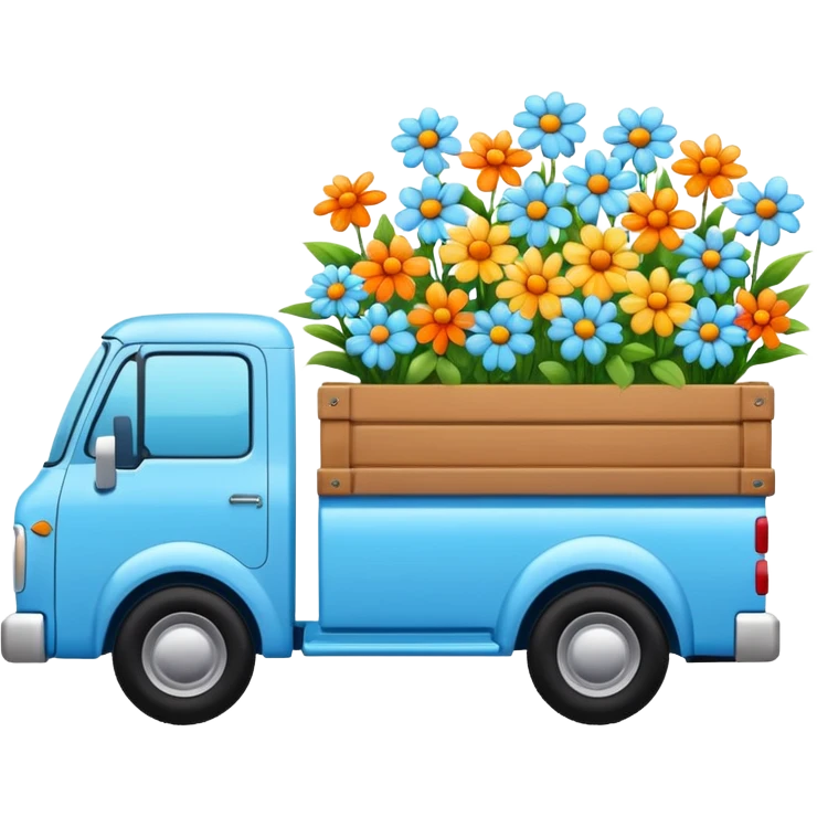 Light blue truck with flowers in the bed of the truck emoji