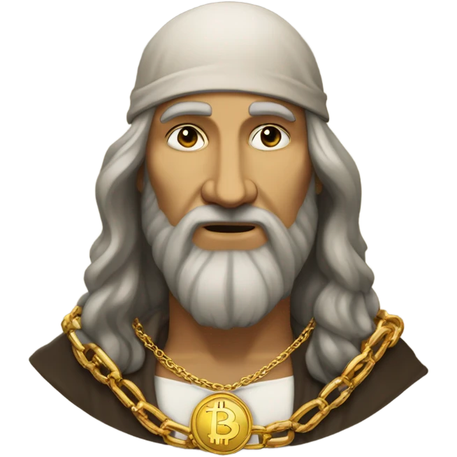 Leonardo da vinci with gold Bitcoin chain emoji