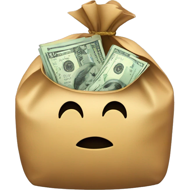 money bag cutted in half with real side and holographic side emoji