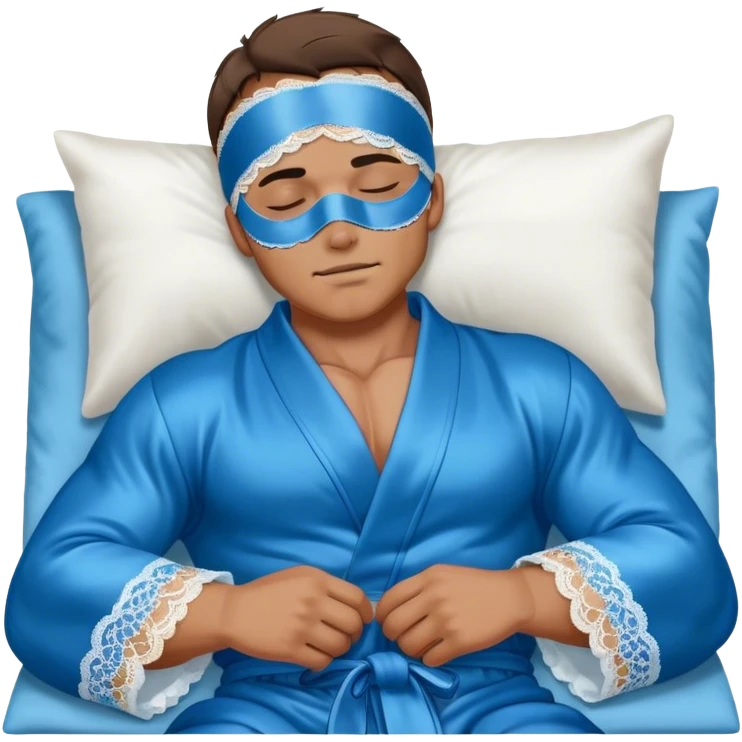 muscular man body silk lace blue robe model wearing sleep mask emoji