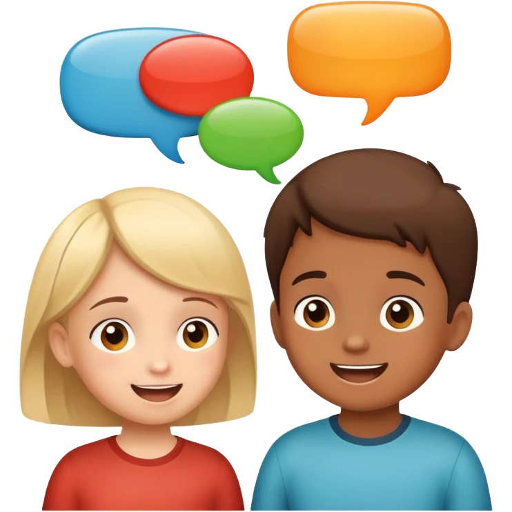 two children talking to each other, cheerful and friendly, with speech bubbles emoji