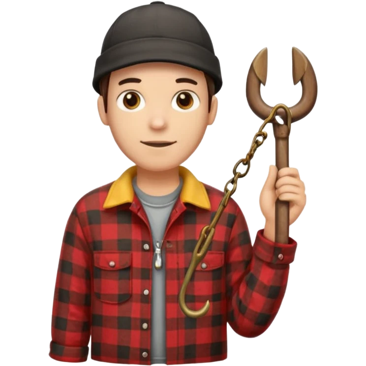 vit Ung man med svart keps röd gul rutig flanellskjorta hållandes en brun båtshake med hängande jättestor torsk emoji