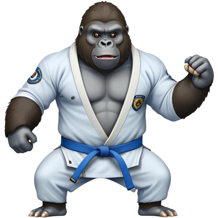 Gorilla in a jiu jitsu gi with a blue belt emoji