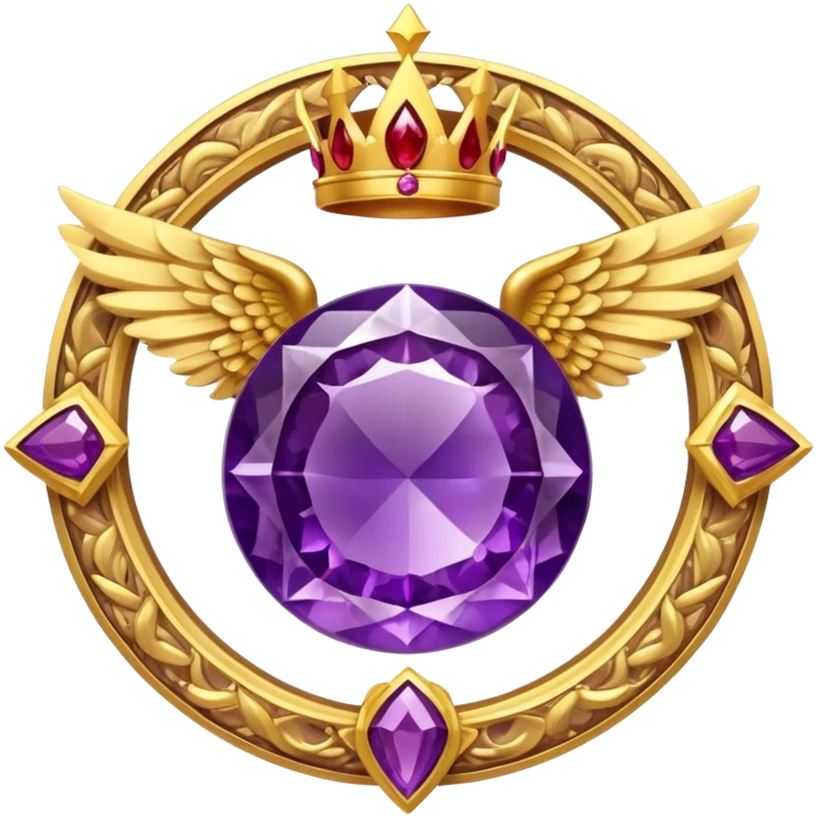 Big round amethyst and triangle rubby inside  the amethyst stone award-in-frame-decorated-with-big-golden-angel--wings and crown emoji