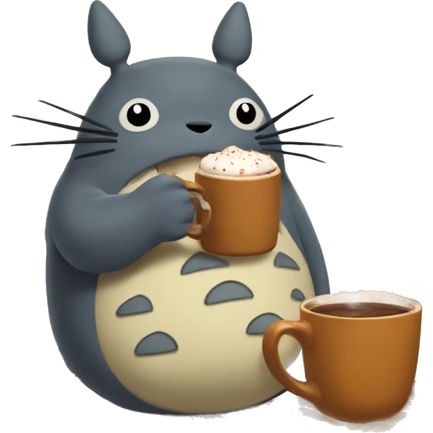 Autumn Totoro drinking hot chocolate emoji