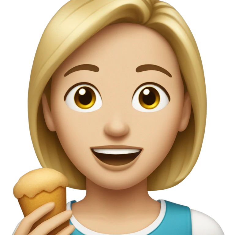 Short mom with blond/brown hair brown hair eating  emoji