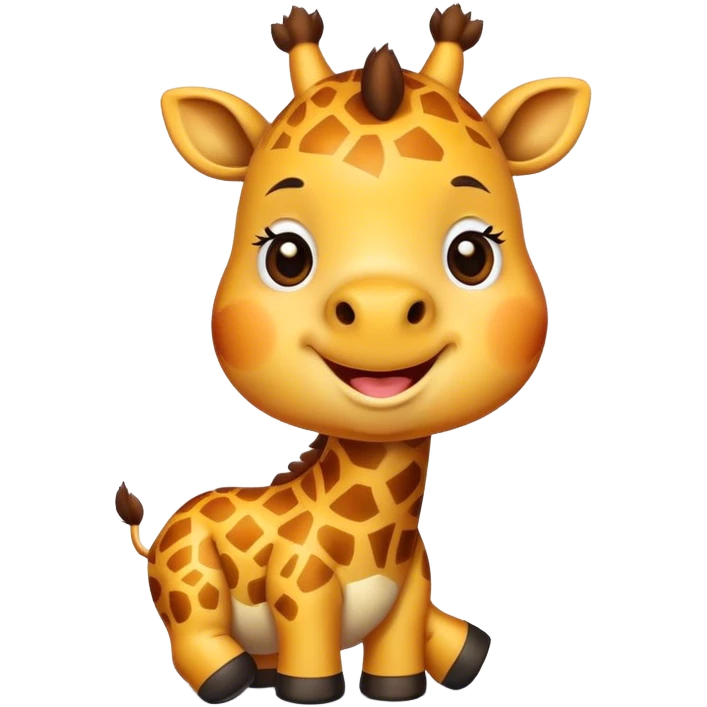 Cartoon short, fat dwarf cute giraffe with a big smile emoji