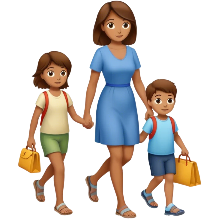 Sexy Mother walking with boy and girl emoji
