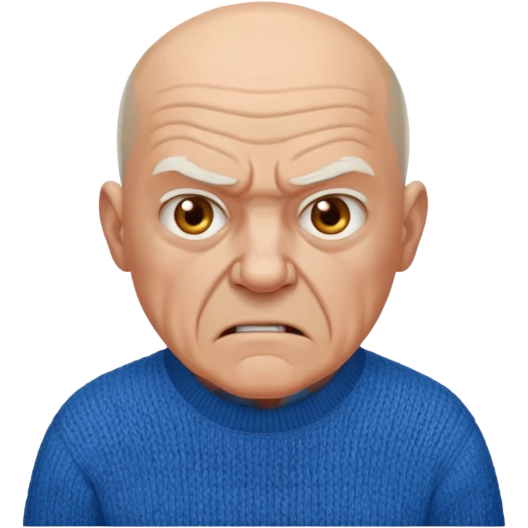 Old man, angry, blue sweater, bald
 emoji