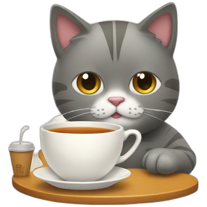 cat drinking tea with take away cup emoji