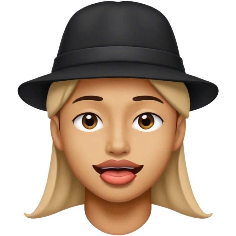 Lip biting with backwards black hat emoji