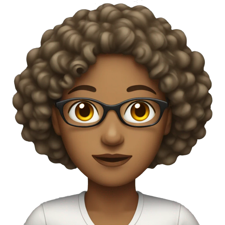 woman with curly hair with computer emoji