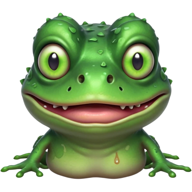 zombie frog portrait, head and shoulders only, slimy undead skin, glowing green eyes, funny creepy look, 3D cartoon, mobile game icon style, clean background, no text, no watermark
 emoji