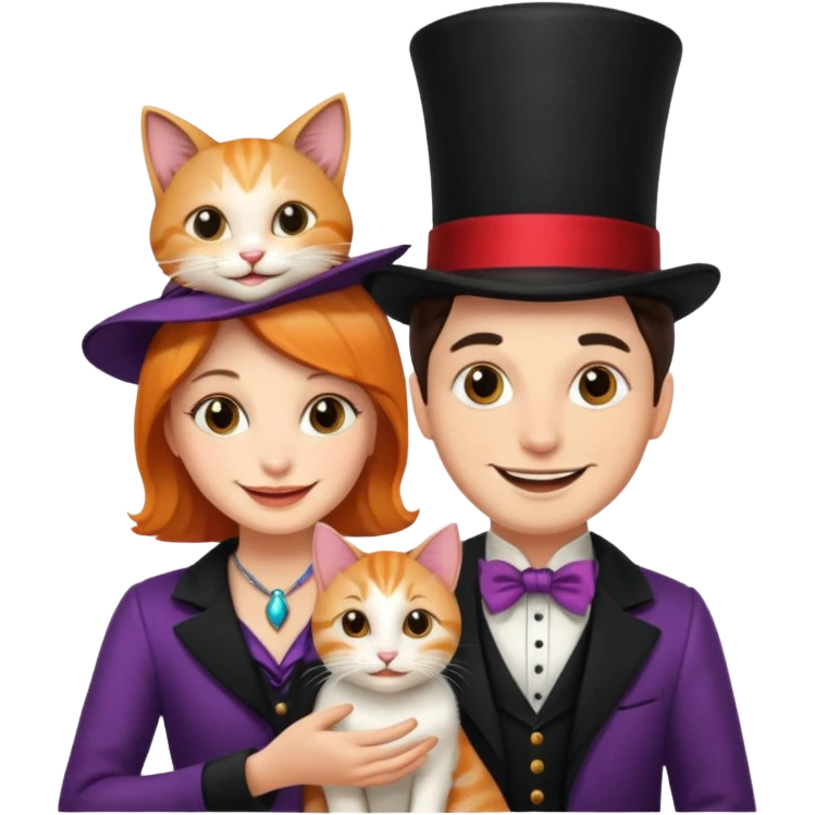 magician couple and their pet cat emoji