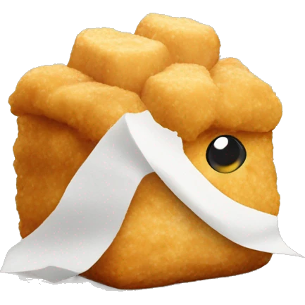 chicken nugget with blond hair holding a styrofoam  emoji