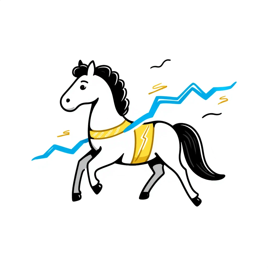yellow fast electric horse made of electricity, bolts, visible yellow wires, lightning, blue electricity, dynamic pose emoji