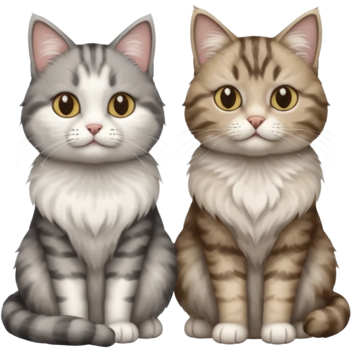 a realistic looking very fluffy grey and white cat sitting next to another cat emoji