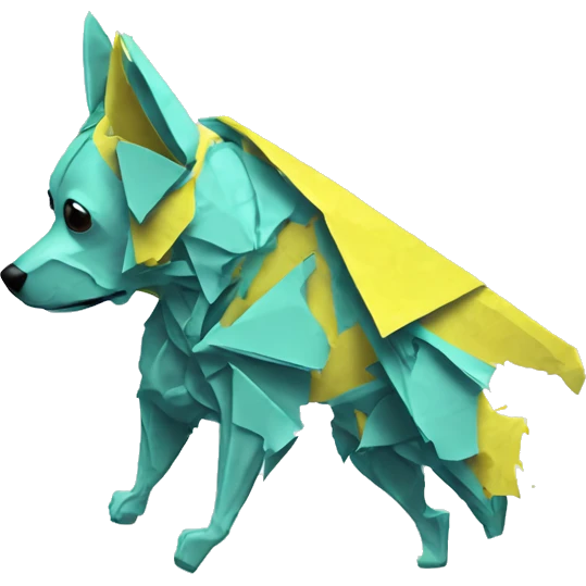 Ripped torn up broken shredded neon origami dog falling to pieces emoji