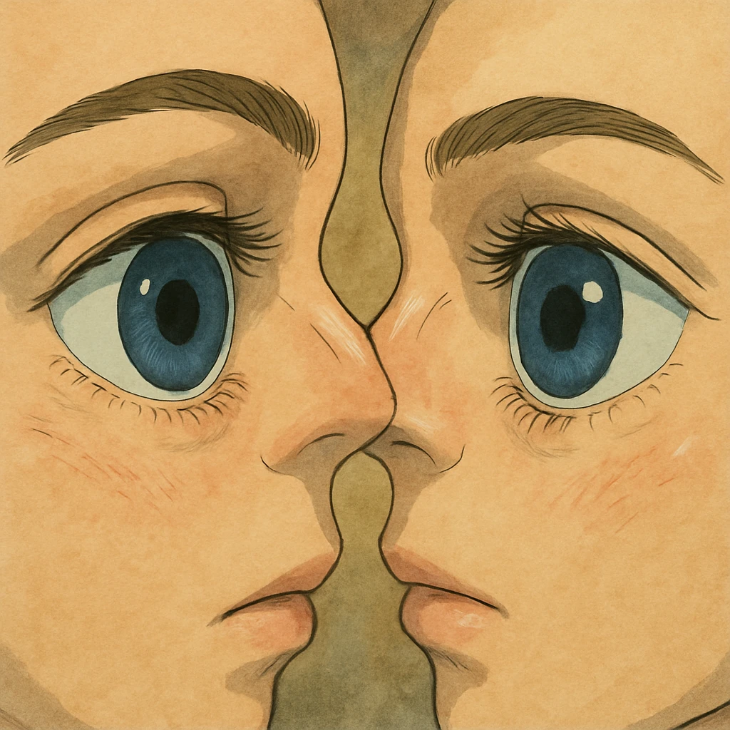 anatomically correct human eyes touching each other in ghibli style emoji