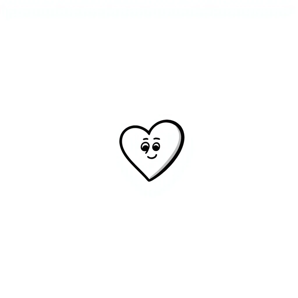 cute hand-drawn heart with simple face emoji