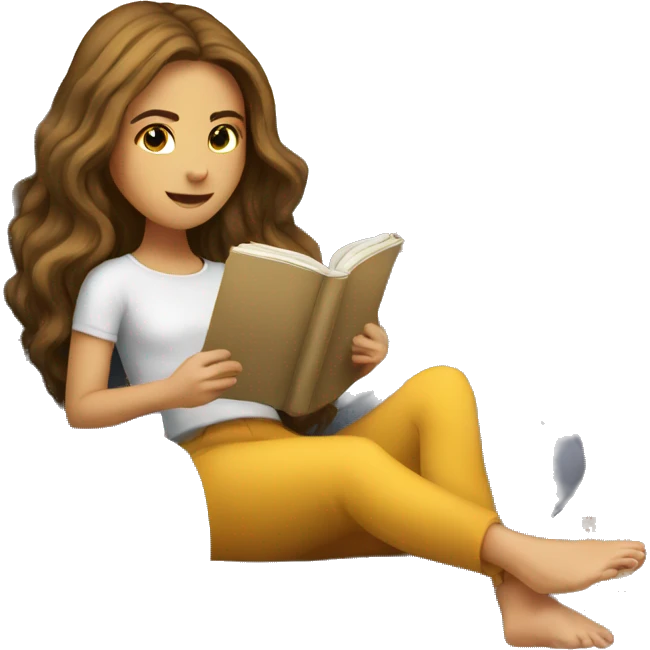 long hair white girl reading a book in cozy chair  emoji