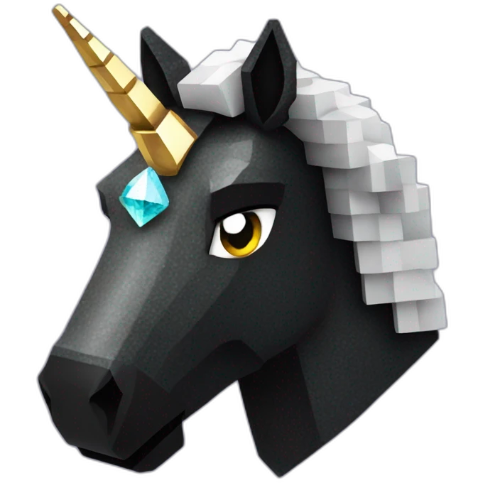 Minecraft Glitter Black Unicorn Head With Diamond Horn emoji