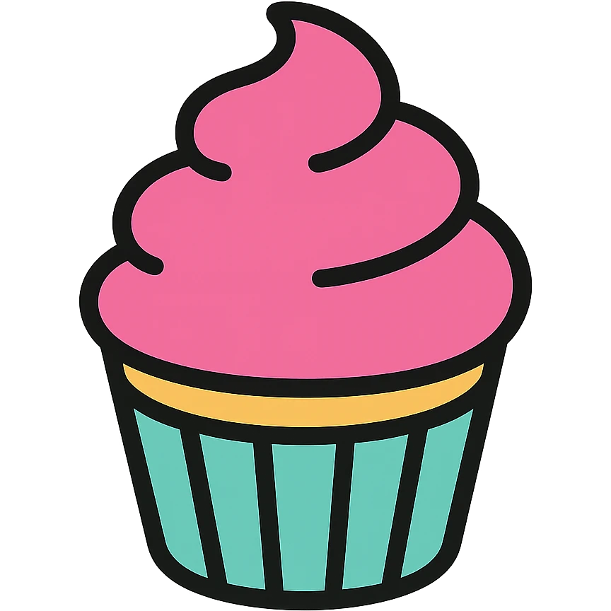 A cupcake with pink icing, color outline style emoji