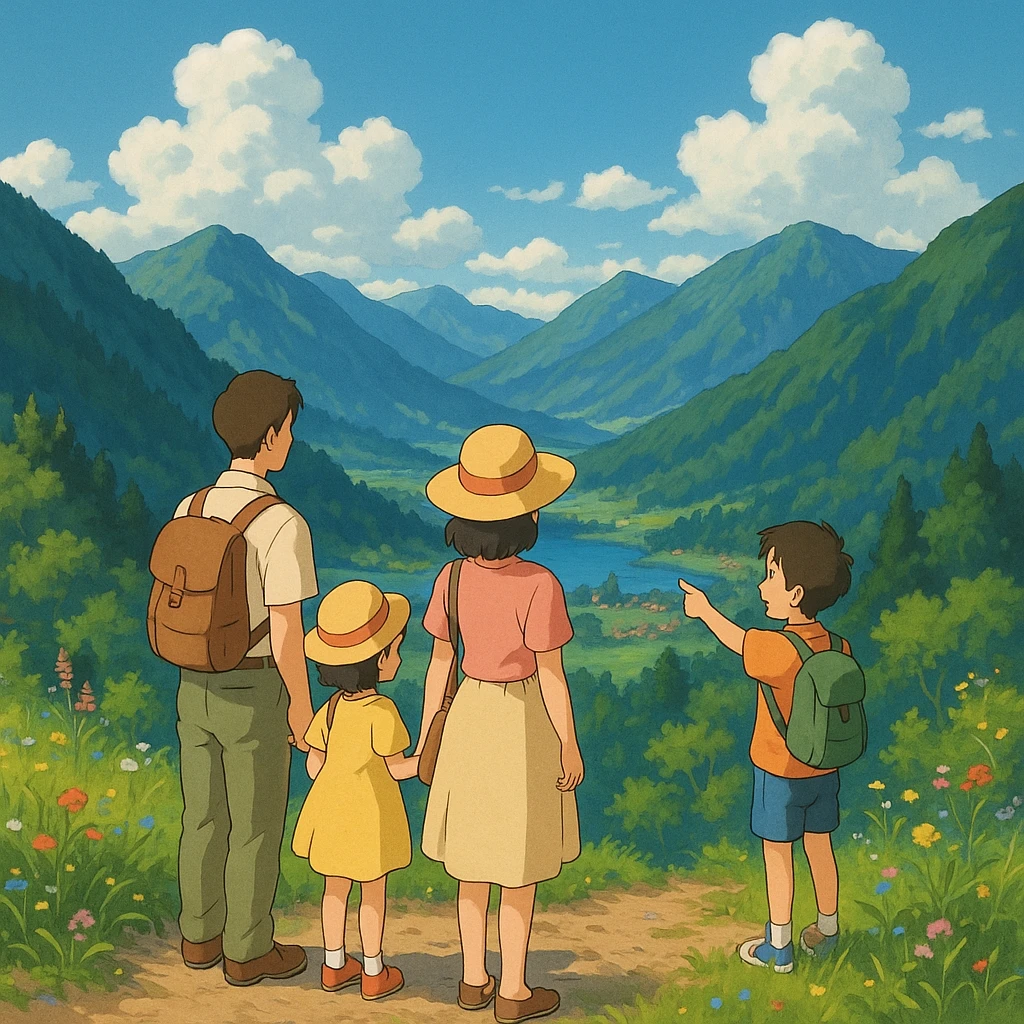 family vacationing in the mountains emoji