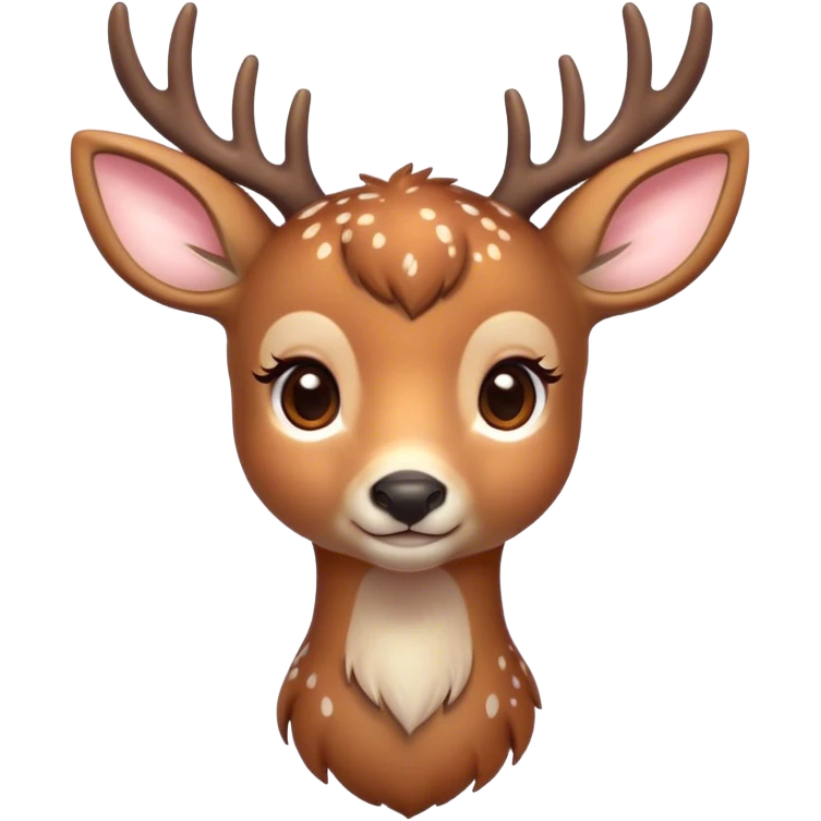Cinematic Cute Deer Portrait Emoji, Head tilted playfully and inquisitively, showcasing a delicate Fur speckled with subtle white spots and gentle earth tones, round, sparkling eyes filled with curious wonder, Simplified yet irresistibly adorable features, highly detailed, glowing with a warm, friendly glow, high shine, affectionate and graceful, stylized with a touch of woodland whimsy, bright and endearing, soft glowing outline, capturing the essence of a mischievous yet loving fawn, so playful it feels like it could skip out of the screen into your arms! emoji