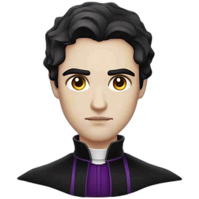 pale handsome angsty vampire priest with short wavy black hair and violet eyes emoji