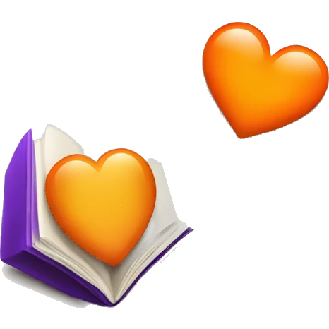 An open book with an orange and a purple heart above it. emoji