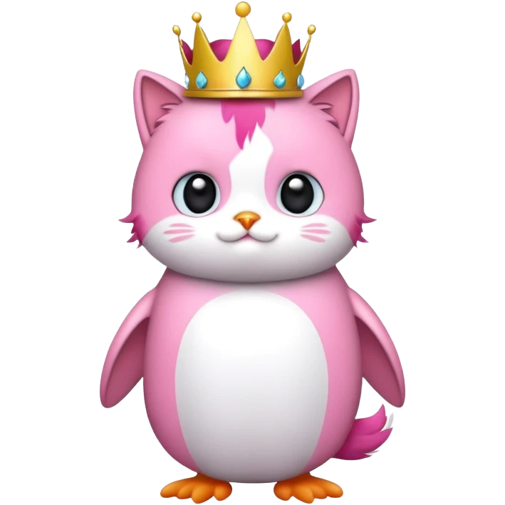 Pink cat with crown and penguin emoji