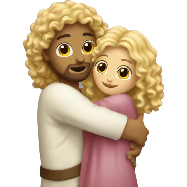 Blonde curly hair hugging Jesus emoji