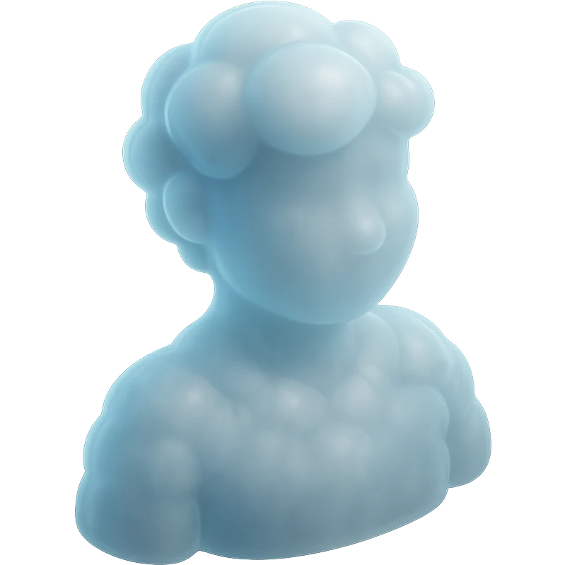 A person from the shoulders up, entirely composed of fluffy white convex clouds emoji