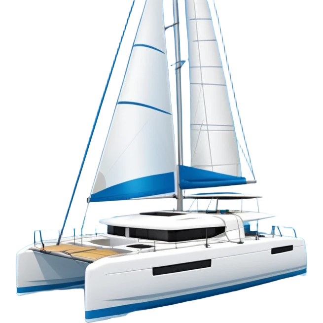 a lagoon 42 catamaran with no wording on the hull or anywhere on the cat  emoji