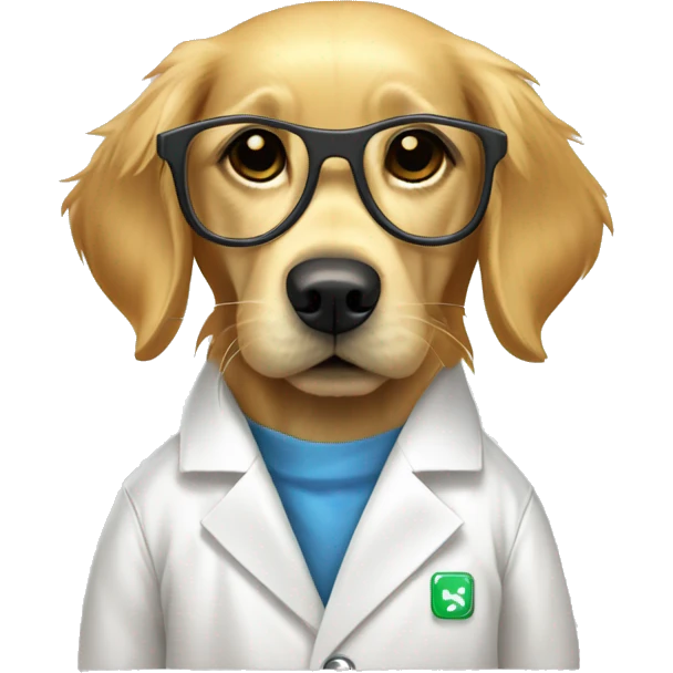 Golden Retriever wearing a lab coat and googles emoji