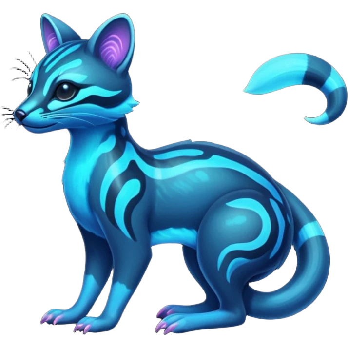 Exotic futuristic black blue dark galagctical bioluminescent translucent transparent lush warm-colored neon-glowing iridescent Fakémon-Fionbri-Vernid-Genet-creature emoji