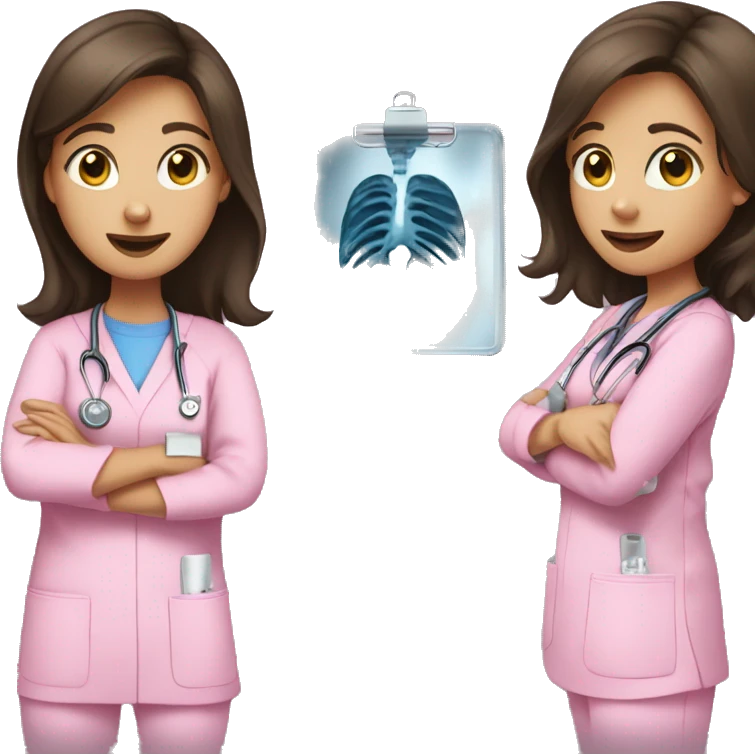 Brunette girl in pink scrubs holding an X-ray  emoji