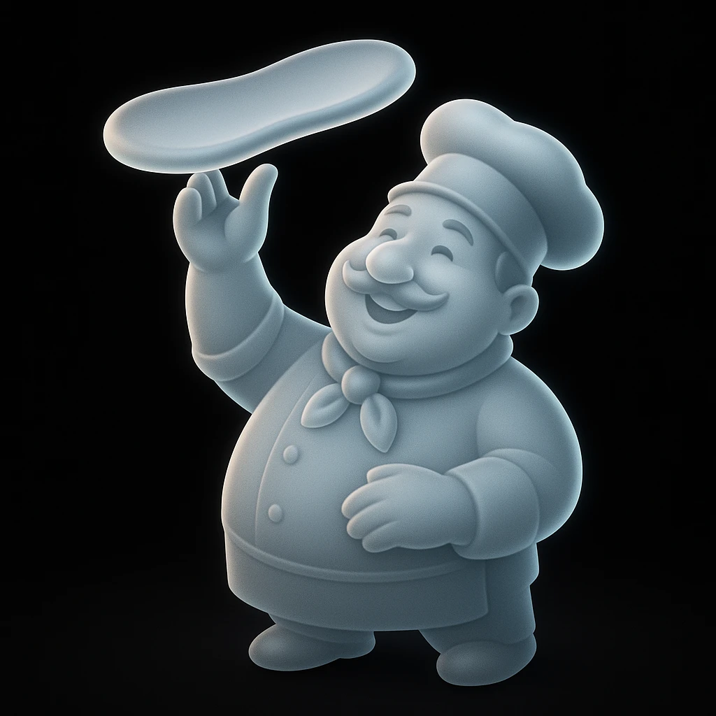 smiling Italian chef spinning pizza dough emoji