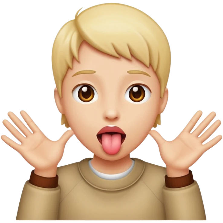 TOUNGE out with hands opening to the side emoji