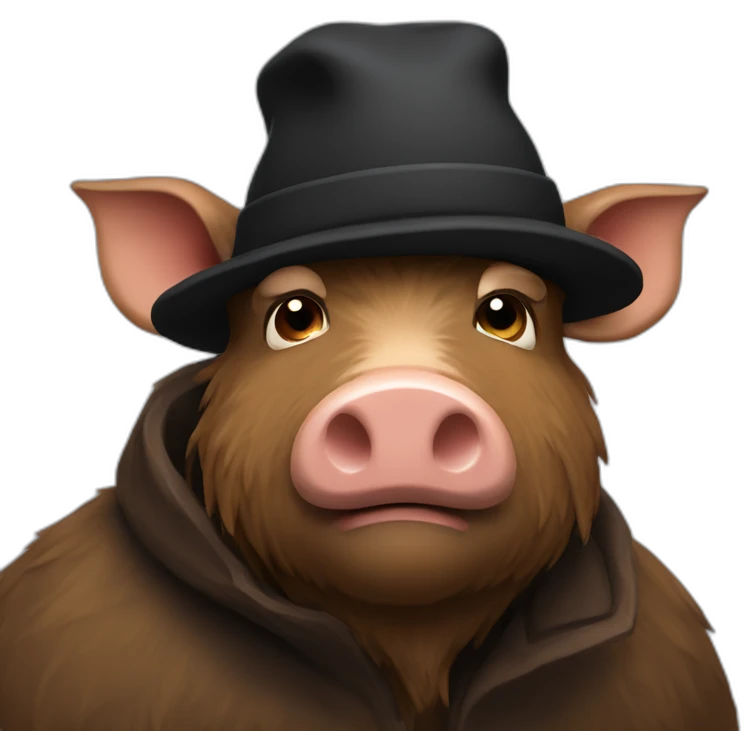 profile really sad brown boar in black common winter hat emoji