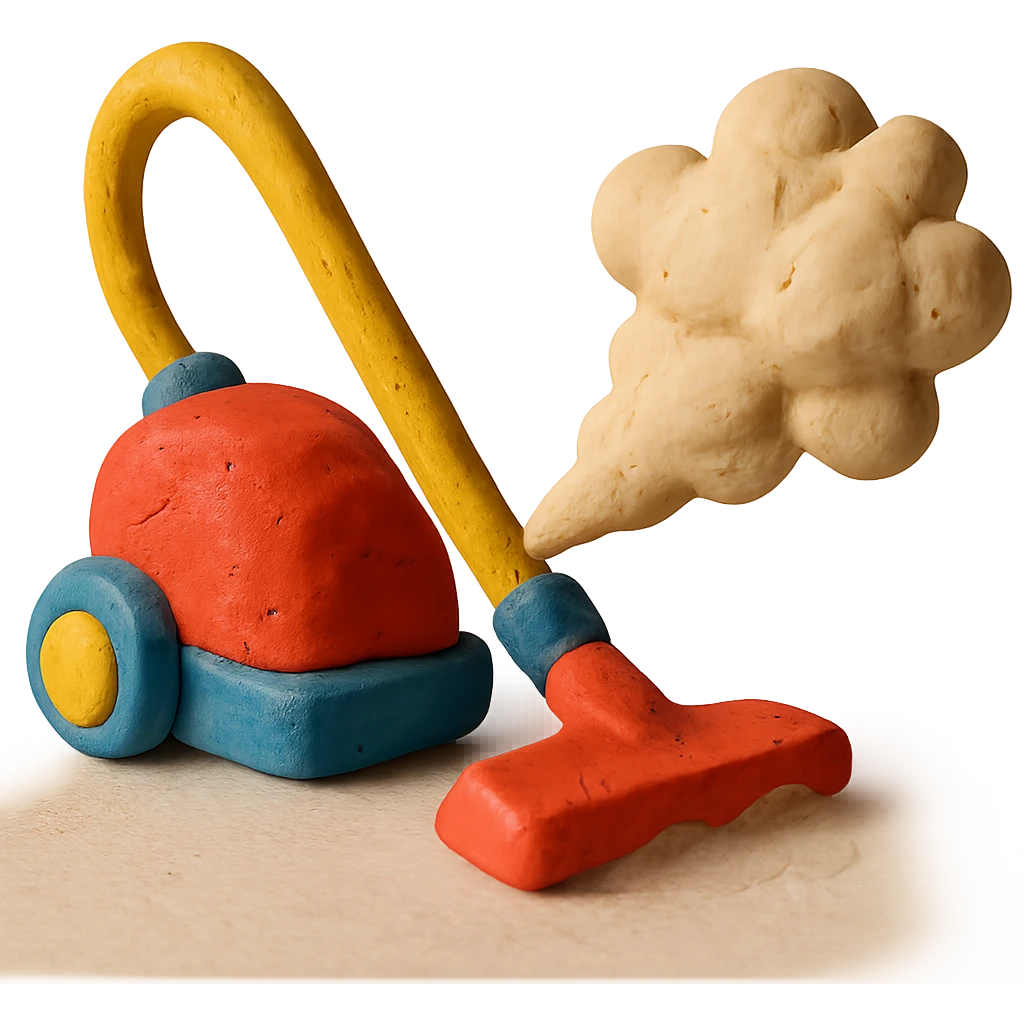 vacuum cleaner with dust cloud in claymation style with matte finish and soft lighting emoji