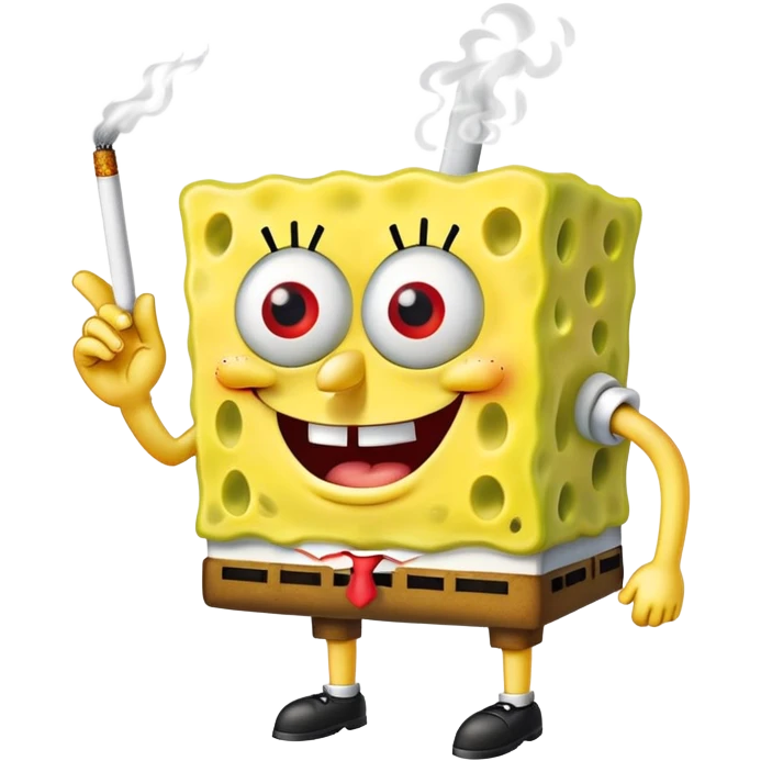 Sponge bob с красными глазами улыбаясь держит сигарету emoji