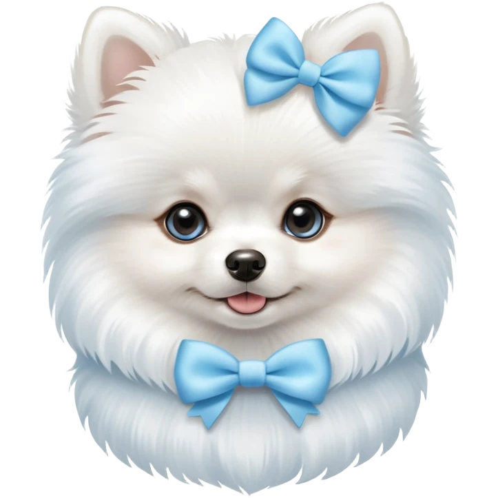 white Pomeranian puppy with baby blue bow  emoji