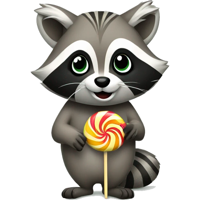 raccoon with a bow in hair eating a lollipop emoji