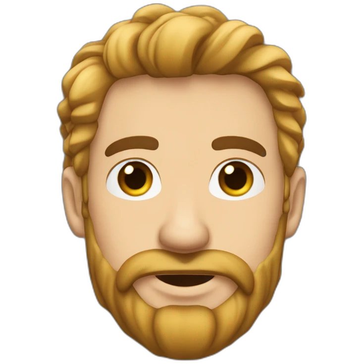 Hombre piel blanca cabello largo cafe con barba y cadena con dije de caballo grande en el cuello emoji