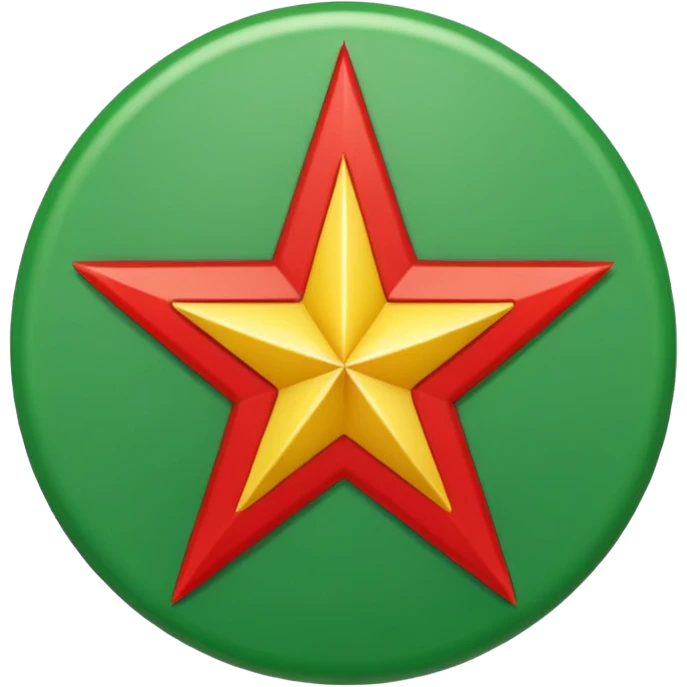 Red background with a green bonded cricle in the middle that inside the green bonded circle is yellow and inside the yellow there is a red star that its edges touches the green bonded circle  emoji