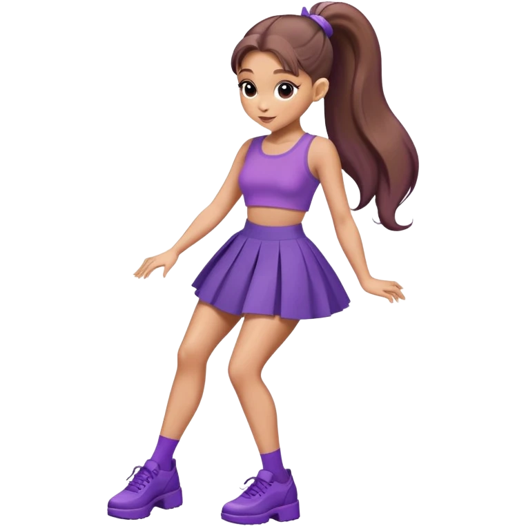 Ariana grande putting on 27C shoes with a short purple skirt and a purple croc top  emoji